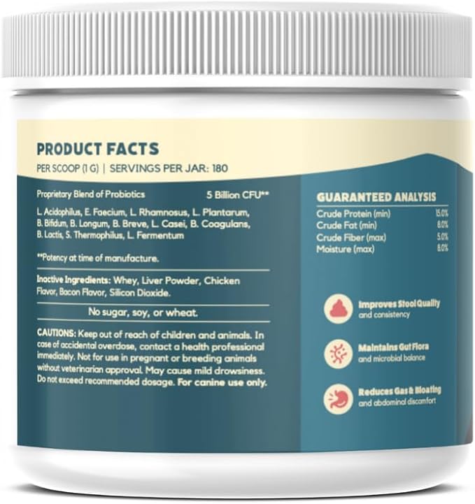Probiotics for Dogs Digestive Health (Chicken & Bacon) - Dog Probiotic Powder Relieve Diarrhea, Constipation, & More - Dog Calming Treats – Maximum-Strength Dog Digestive Support
