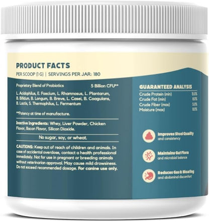 Probiotics for Dogs Digestive Health (Chicken & Bacon) - Dog Probiotic Powder Relieve Diarrhea, Constipation, & More - Dog Calming Treats – Maximum-Strength Dog Digestive Support