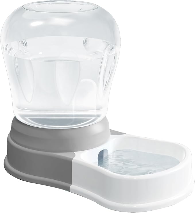 STALTWO 1 Gallon Automatic Dog Water Dispenser, Large Capacity Gravity Pet Water Bowl for Multiple Pets, BPA-Free Cat Water Feeder for Large Dogs, Refill Less Often, Grey