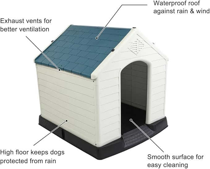 Bonnlo Plastic Dog House, Pet Dog Kennel Water Resistant for Small Medium Sized Dogs with Door, Indoor & Outdoor Use (28" H)