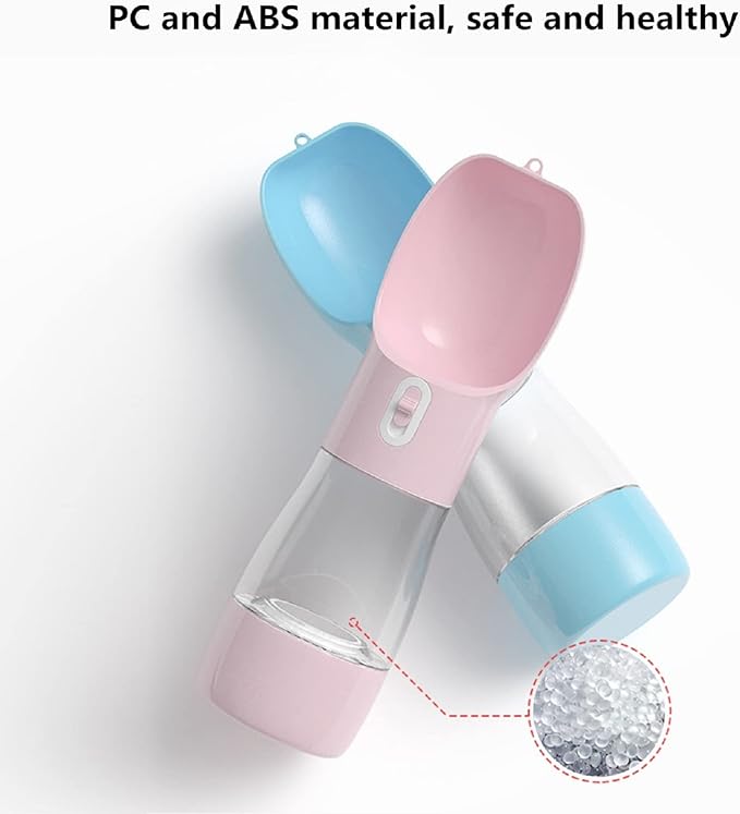 Portable Dog Water Bottle - Leak Proof Dog Water Dispenser with Bowl & Food Container, Dishwasher Safe Food Grade Plastic for Pet Puppy Outdoor Walking Hiking Travel Pink