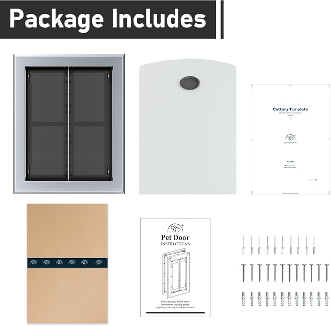 Aluminum French Large Dog Door,Strong Double Magnetic Flaps,with Aluminum Telescoping Tunnel Heavy-Duty Do g Door for X-Large and L arge Dog Up to 200LBS(Gray, X-Large)