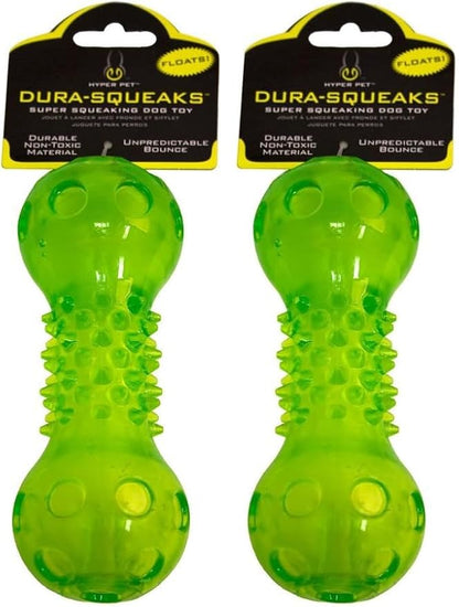 Hyper Pet Dura-Squeaks Barbell Interactive Fetch Dog Toy with Squeaker Made with Sturdy TPR That Floats in Water (Pack of 2)