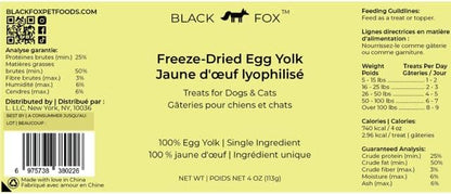 BLACK FOX Freeze-Dried Chicken Egg Yolk Dog Treats | Topper | Cat Treats | 4oz Single Ingredient, Raw, Healthy, All Natural, Human Grade, Digestion & Hairball Control