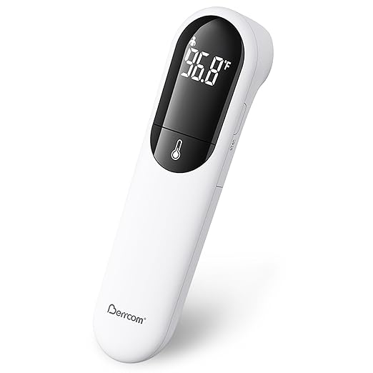 Berrcom Dual Probe Forehead Thermometer - No Touch Digital Thermometer for Adults, Kids, Babies with LED Display, Fever Alarm & Fast Reading