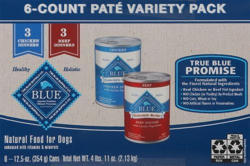 Blue Buffalo Homestyle Recipe Adult Wet Dog Food,Made with Natural Ingredients,Chicken and Beef Dinner Variety Pack,12.5-oz Cans,(Pack of 12)