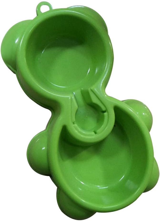 Pets Feeder Bowl Dog Dishes Double Pet Bowls Dog Food Water Feeder Plastic Pet Drinking Dish Feeder Cat Puppy Feeding Supplies Small Dog Accessories Green