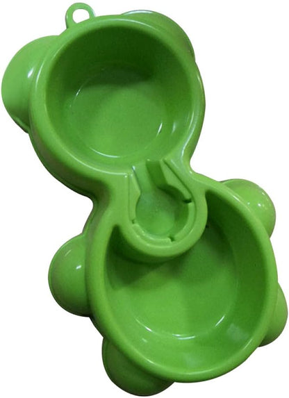 Pets Feeder Bowl Dog Dishes Double Pet Bowls Dog Food Water Feeder Plastic Pet Drinking Dish Feeder Cat Puppy Feeding Supplies Small Dog Accessories Green