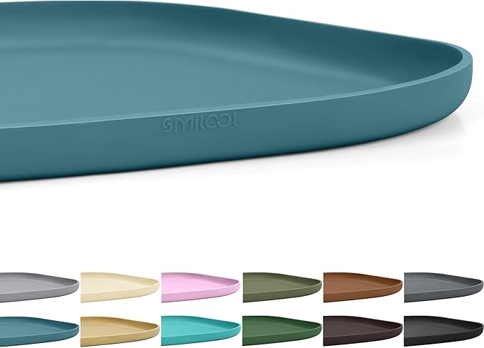 SMILOOL Small Silicone Pet Food Mat with Raised Edge for Food and Water Bowl, Square Dog Feeding Mats, Cat Food Trays for Floor Waterproof, Rubber Tray for Dogs and Cats, 12 x 12 x 0.7 Slate Blue