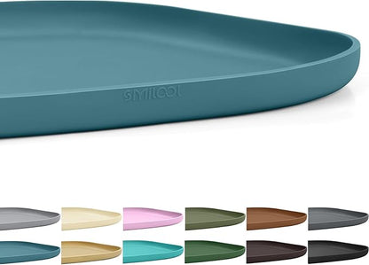 SMILOOL Small Silicone Pet Food Mat with Raised Edge for Food and Water Bowl, Square Dog Feeding Mats, Cat Food Trays for Floor Waterproof, Rubber Tray for Dogs and Cats, 12 x 12 x 0.7 Slate Blue