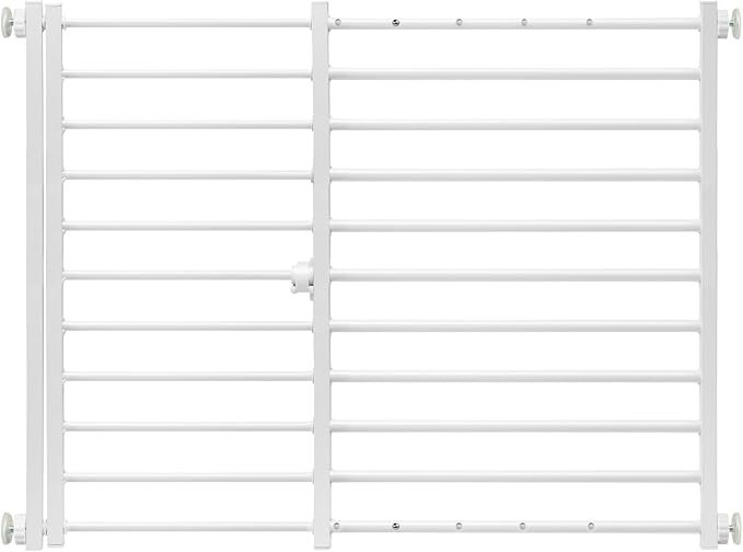 Malier Indoor Dog Gate with Door, 26-41" Extra Wide Full Metal Pet Gate Short Dog Gate for Stairs, Pressure Mount 24'' Tall Small Puppy Gate, Easy Step Over Low Gate for Doorways