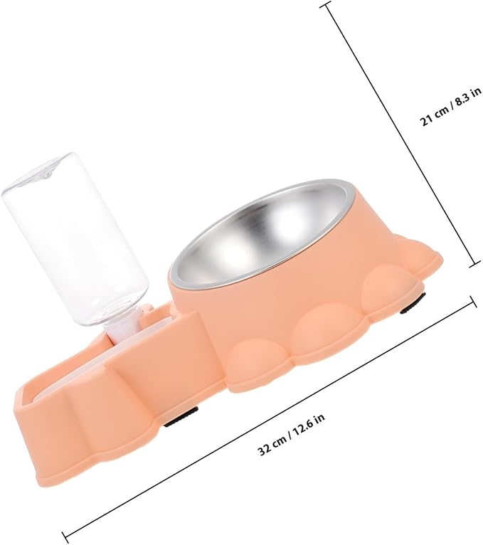KALLORY Automatic Stainless Steel Dog Bowl with Water and Food Dispenser, Wear-Resistant Pet Feeding Container for Puppies and Dogs, Orange-Pink, Suitable for Home Use