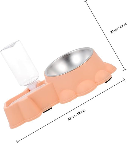 KALLORY Automatic Stainless Steel Dog Bowl with Water and Food Dispenser, Wear-Resistant Pet Feeding Container for Puppies and Dogs, Orange-Pink, Suitable for Home Use