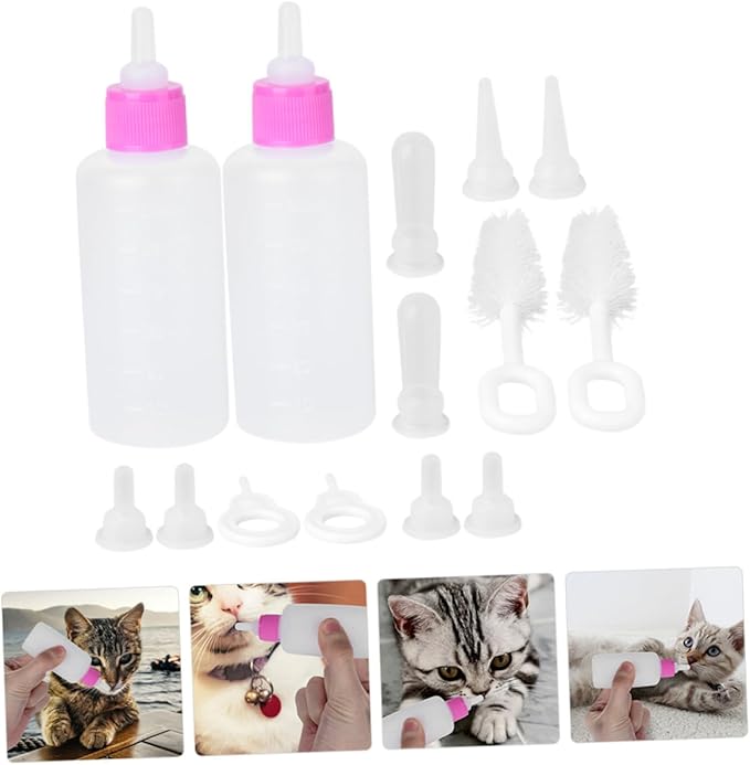 LIOOBO 60ml Pet Feeding Bottles 2 Sets Cat Milk Bottles Puppy Milk Feeder Pp Silicone Pet Supplies