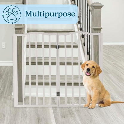 Pet Gate - 4-Panel Indoor Foldable Dog Fence for Stairs, Hallways, or Doorways - 72x32-Inch Wood Freestanding Dog Gates by PETMAKER (White)
