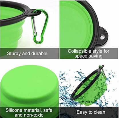 Collapsible Pet Bowl Set, Portable Silicone Travel Food Water Bowls with Carabiner Clip, Multi-Color, Space-Saving Design for Dogs Cats (Purple & Pink)
