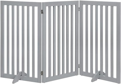 unipaws 36" H Free Standing Pet Gate for Dog Cat, Tall Wooden Dog Gates for Doorway, Stairs, Foldable Pet Fence for The House, Expandable Barrier, Indoor Use, Grey