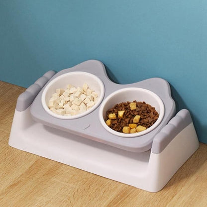 Pet Bowls Gray Double Pet Bowls Dog Food Water Feeder Pet Drinking Dish Feeder Cat Puppy Feeding Supplies Small Dogs Accessories