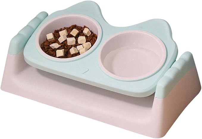 Pets Feeder Bowl Dog Dishes Green Double Pet Bowls Dog Food Water Feeder Pet Drinking Dish Feeder Cat Puppy Feeding Supplies Small Dogs Accessories