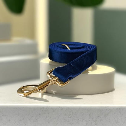Love Dream Velvet Dog Collar and Leash Set, Soft & Comfy Adjustable Dog Leash and Collar with Heavy Duty Metal Buckle for Small Medium Large Dogs Training & Walking (Medium, Royal Blue)