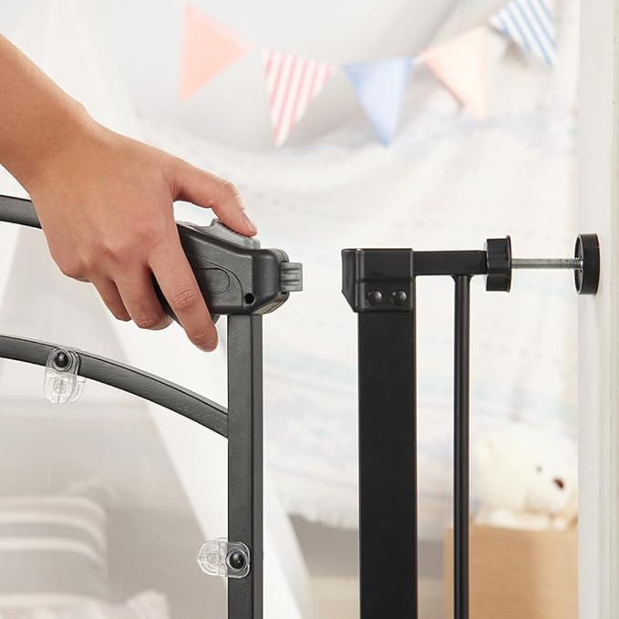 Regalo Safety 29.5–37” Clear Walk Through Baby Gate for Doorways & Bottom of Stairs, Pressure Mounted Baby Gate with Door for Toddlers & Pets, Tested & Trusted, American Designed, Family Owned