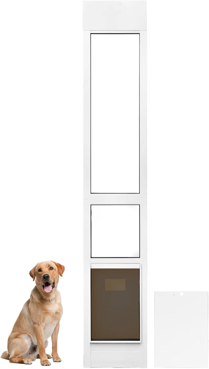 Large Dog Door for Sliding Glass Door FAMIGRO, Dog Door for Aluminum Frame Sliders,White Frame,Adjustable Height 78" to 82", Patio Sliding Door for Large Dogs Up to 100 lb