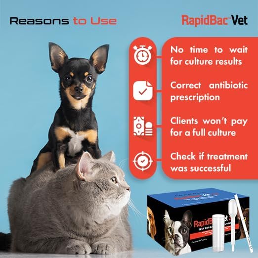 RapidBac™ Vet – 15-Minute at-Home Urine Test for Dogs and Cats to Quickly Screen for UTI Causing Bacteria, 10 Pack