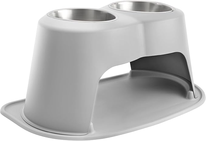 WeatherTech Double High Pet Feeding System - Elevated Dog/Cat Bowls - 14 inch High Light Grey (DHC9614LGLG)