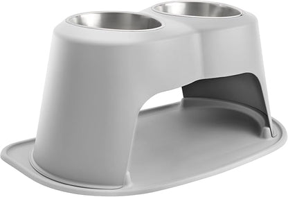 WeatherTech Double High Pet Feeding System - Elevated Dog/Cat Bowls - 14 inch High Light Grey (DHC9614LGLG)