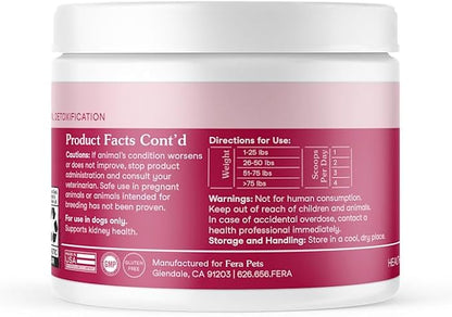 Fera Pets Dog Kidney Support Supplement with Antioxidants & Probiotics - Enhances Renal Health & Function - Promotes Regular Detoxification - Powder - 60 Scoops