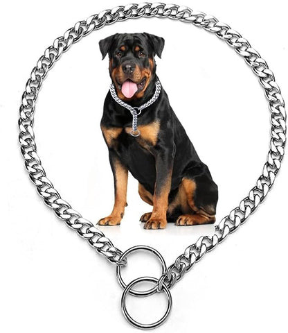 Silver Dog Chain Collars for Medium Dogs, Training Slip P Metal Link Duty Martingale Collar for XS Small Medium Large Breed Dogs,M
