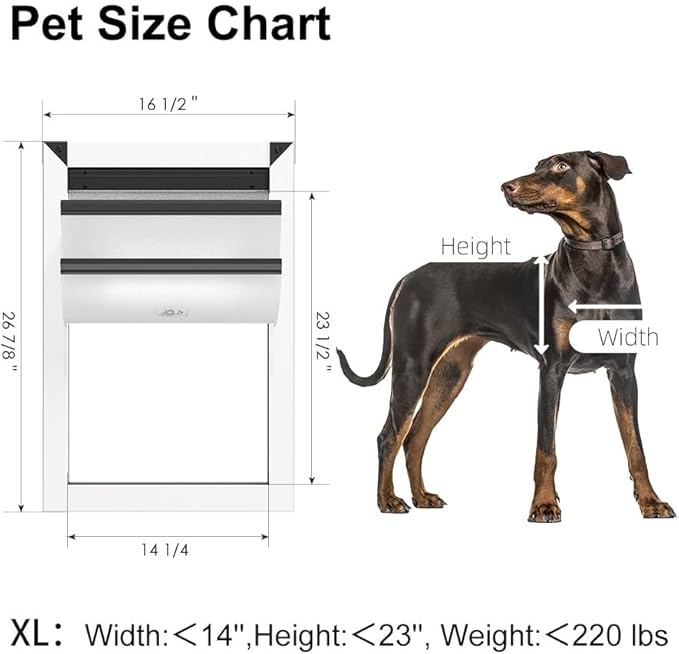 Rescumascer Aluminum XL Dog Door for Door, Dog Door with Two Sliding Lock Panels for Extreme Weather, Pet Door for Dogs up to 220lbs