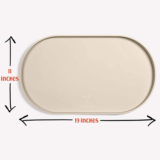 DogBuddy Dog Food Mat - Waterproof Dog Bowl Mat, Silicone Pet Mat for Food and Water Bowls, Nonslip Pet Feeding Mat with Edges, Dogs Food Mats for Floors, Puppy Supplies (Small, White Sand)
