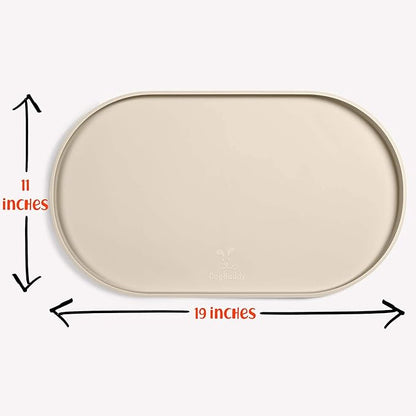 DogBuddy Dog Food Mat - Waterproof Dog Bowl Mat, Silicone Pet Mat for Food and Water Bowls, Nonslip Pet Feeding Mat with Edges, Dogs Food Mats for Floors, Puppy Supplies (Small, White Sand)