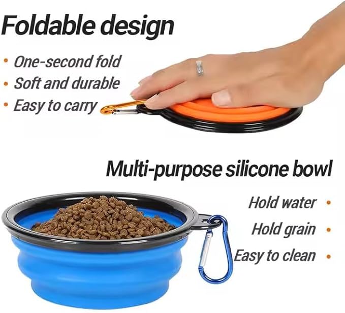 Limpet Collapsible Bowls,Set of 2 Travel Water Bowls for Pets, Portable Pet Feeding Watering Dish for Walking Parking Traveling with 2 Carabiners. (Black+Black, Large)