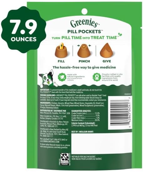 Greenies Pill Pockets for Dogs Large Size, Soft Dog Treats, Chicken Flavor, 7.9 oz. Pouch (30 Treats)
