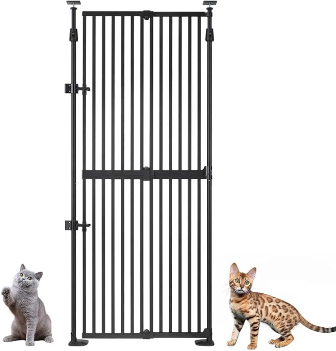unipaws 75" High Extra Tall Cat Gate, Auto Closing and No Drilling Safety Gate for Doorway Hallway Stairs, Cat Dog Proof, Fit for 21"-34" Wide Opening, Indoor Use, Black