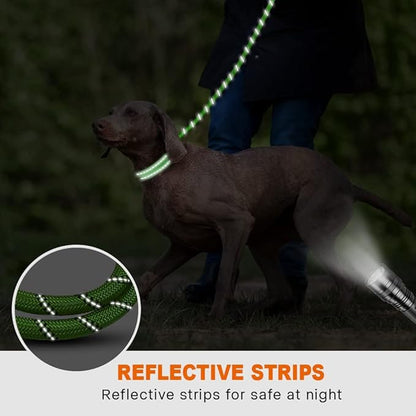 Taglory Rope Dog Leash 6 FT with Comfortable Padded Handle, Highly Reflective Threads Leash and Anti-Tangle Clip for Walking Medium Large Dogs, 1/2 inch, Green