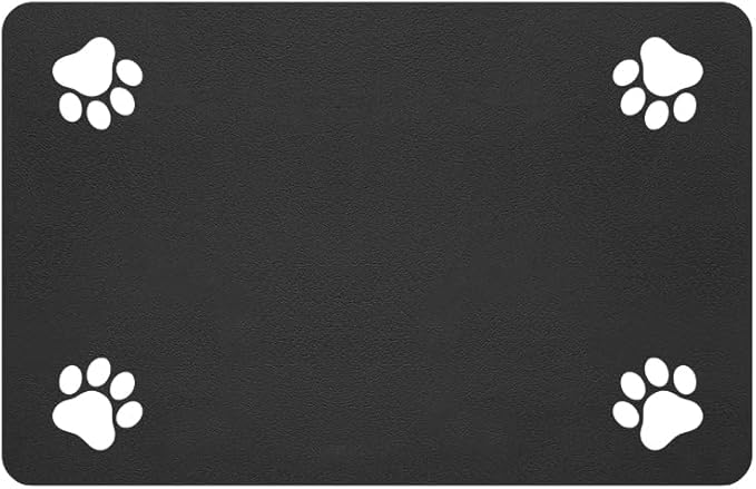 Pet Feeding Mat-Absorbent Pet Placemat for Food and Water Bowl, with Waterproof Rubber Backing, Quick Dry Water Dispenser Mat for Dog and Cat (27"x17", Black)