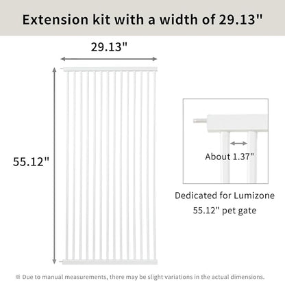 Lumizone Extra Tall Cat Gate Extension Kit 55.12" High Pressure Mounted 2025 New 29.52" Extra Wide 1.37" Gap No Drilling Tall Pet Gate for Dogs (White, 55.12" H x 29.52" W, Extension)