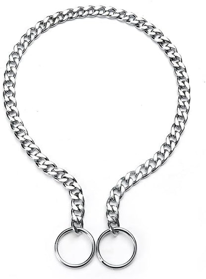 Flat Siver Choke Collar for Large Dogs, Metal Slip Chain Collars Heavy Duty Training Martingale Collars for Small Medium Large Breed Pets, L