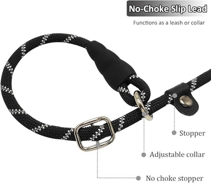 20FT Long Slip Lead Dog Leash, 12ft 30ft 50ft Reflective Rope Training Leash Anti-Choking for Medium Dogs Small Puppy Pets (Black)