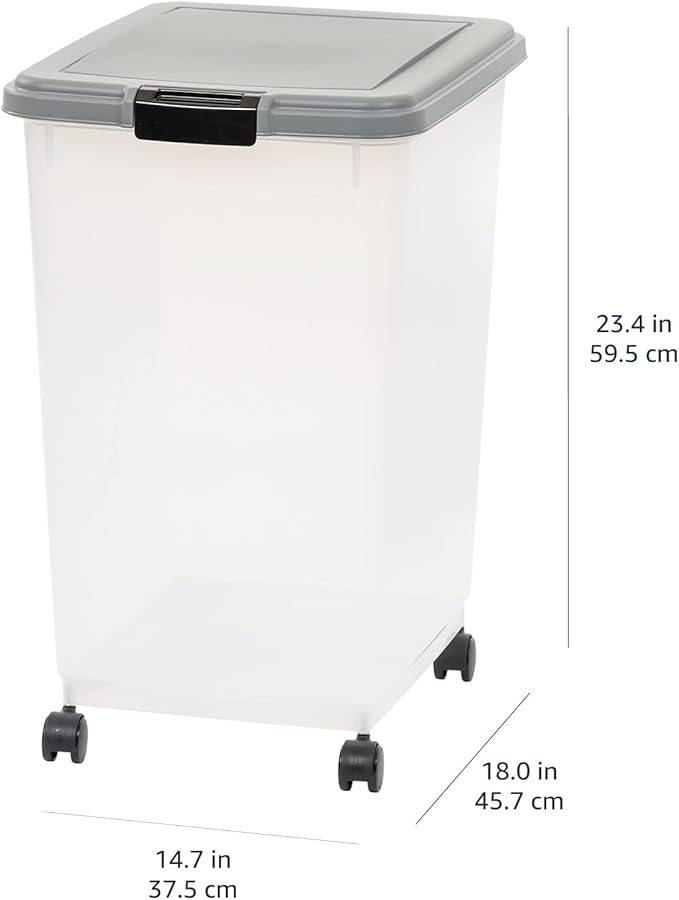 Amazon Basics Airtight Pet Food Storage Container with Scoop, BPA Free, Removable Wheels, 69 QT, Gray