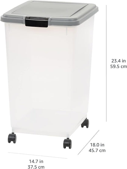 Amazon Basics Airtight Pet Food Storage Container with Scoop, BPA Free, Removable Wheels, 69 QT, Gray