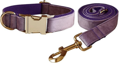 Love Dream Velvet Dog Collar and Leash Set, Soft & Comfy Adjustable Dog Leash and Collar with Heavy Duty Metal Buckle for Small Medium Large Dogs Training & Walking (XLarge, Purple)