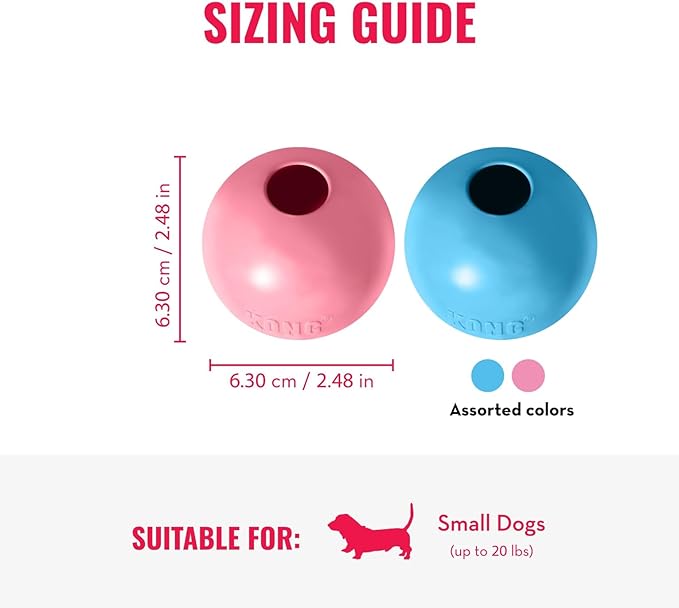 KONG Puppy Ball w/ Hole - Soft & Durable Activity Ball for Puppies - Dog Toy Supports Healthy Exercise & Interactive Play - Dog Toy for Natural Teething - For Small Puppies - Assorted Colors