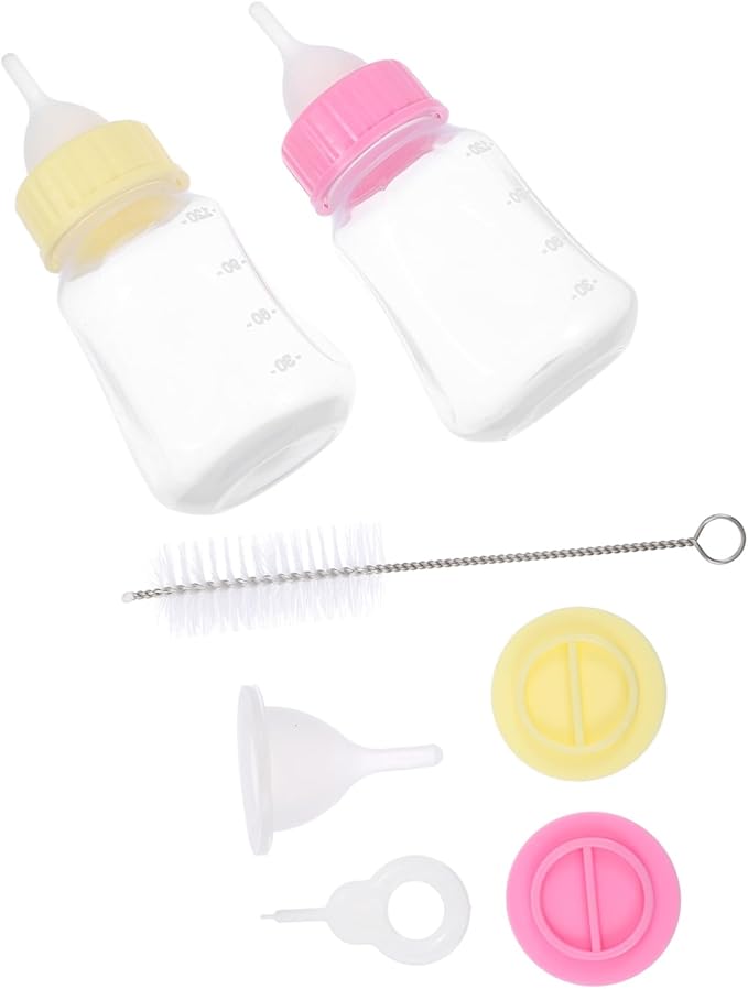 2pcs Kitten Nursing Bottles Soft Easy to Squeeze Pet Feeder for Kittens and Puppies Durable Milk Bottles for Newborns Reusable and Convenient Feeding Yellow Pink