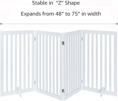 unipaws 36”H Free Standing Pet Gate for Dog Cat, Tall Wooden Dog Gates for Doorway, Stairs, Foldable Pet Fence for The House, Expandable Barrier, Indoor Use, White