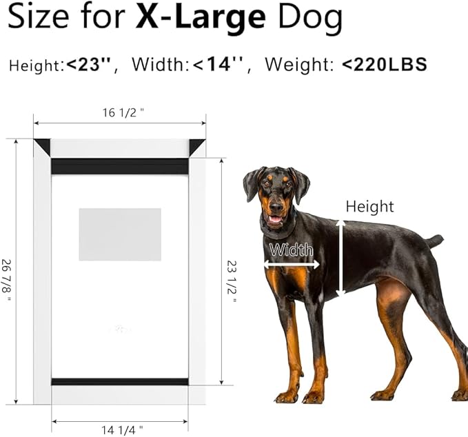 [MAVRICPOWER] Aluminum XL Dog Door for Door, Doggy Door with 2 Sliding Lock Panels for Extreme Weather, Pet Door for Dogs Up to 220 lbs