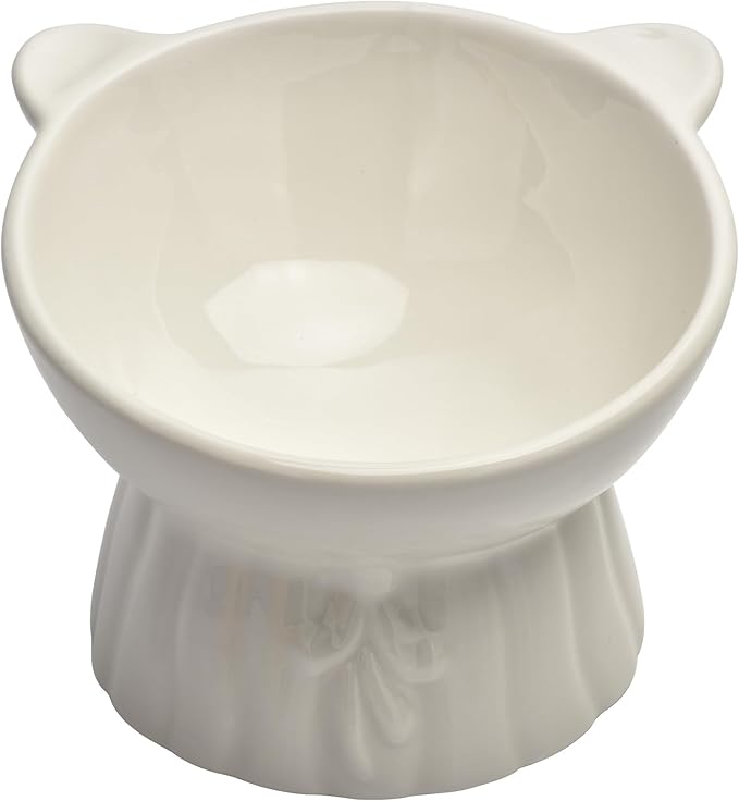 Elevated Cat Food Bowl,8 Oz Ceramic Raised and Tilted Water Bowl,Anti Vomiting and Protect Pets Spines Dishes for Fat Faced Cat, Indoor Cats,Kitten,Small Dog (White)